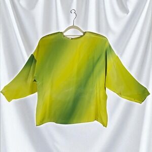 VTG Nora Lottie Hand Painted Silk Top Blouse Green Yellow Women's Size Small USA
